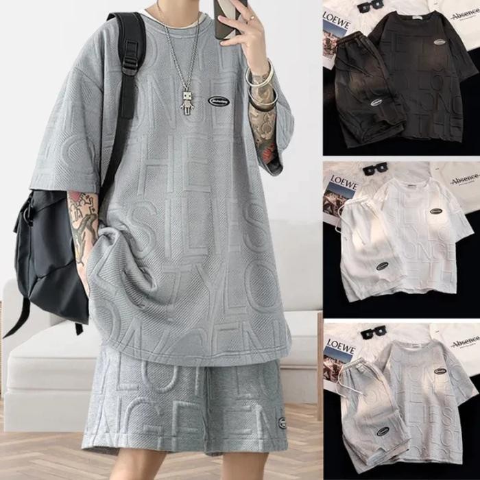 Setelan Kaos Dan Celana Pendek Korean Style Set Outfit Pria Oversize Korean Style