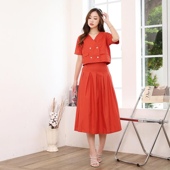 Qiyana Set - Set Wanita Rok Atasan Crop Rok A line Flare Panjang / Skirt Set