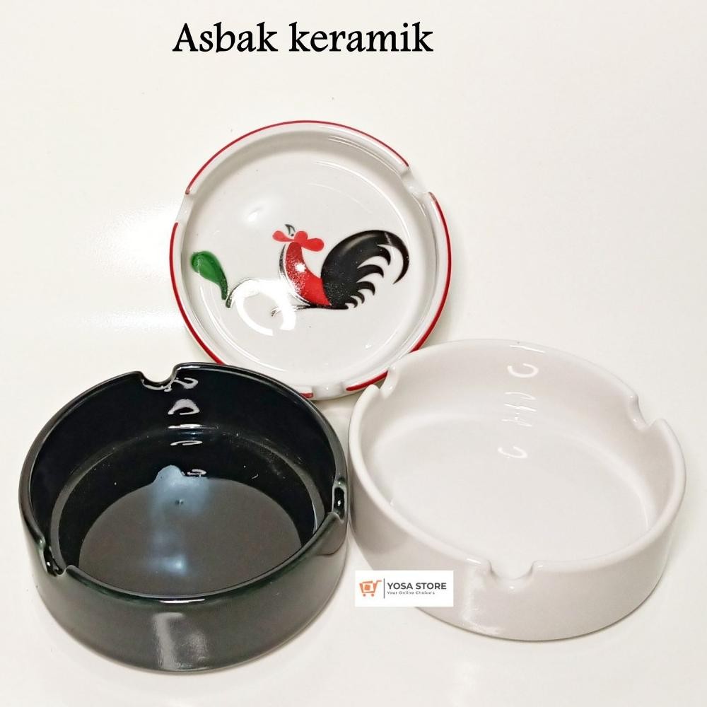 Flash Sale Asbak Roko Keramik Tebal Warna Putih/ Hitam/Ayam Glossy 9.5cm  - 1 Pc