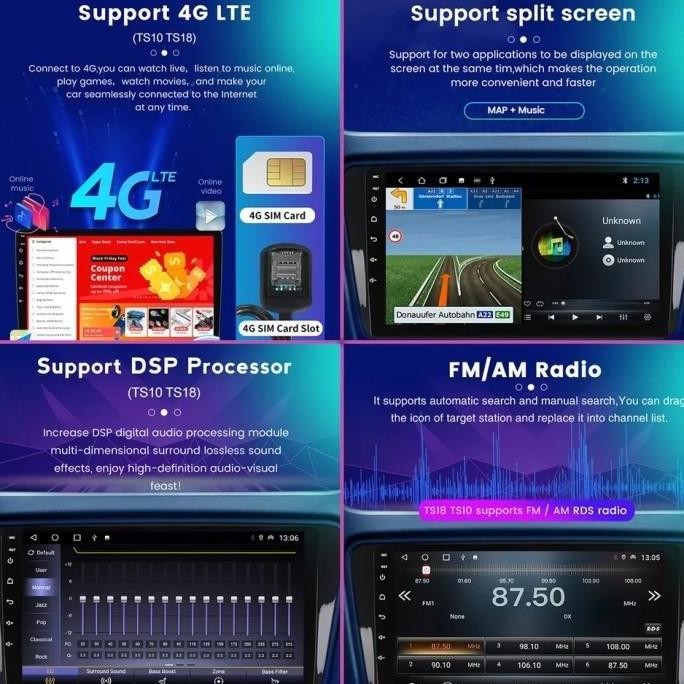 ready  Headunit Android SPECTUM TS10 UIS7862 QLED DSP 4G WIFI BT GPS Carplay