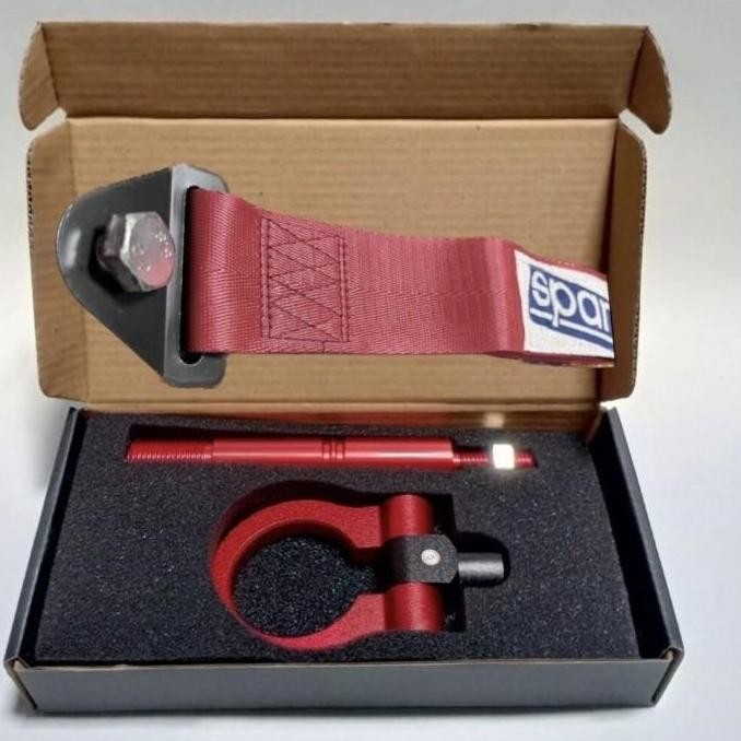 Towing hook derek jazz brio merah + towing strap kain merah