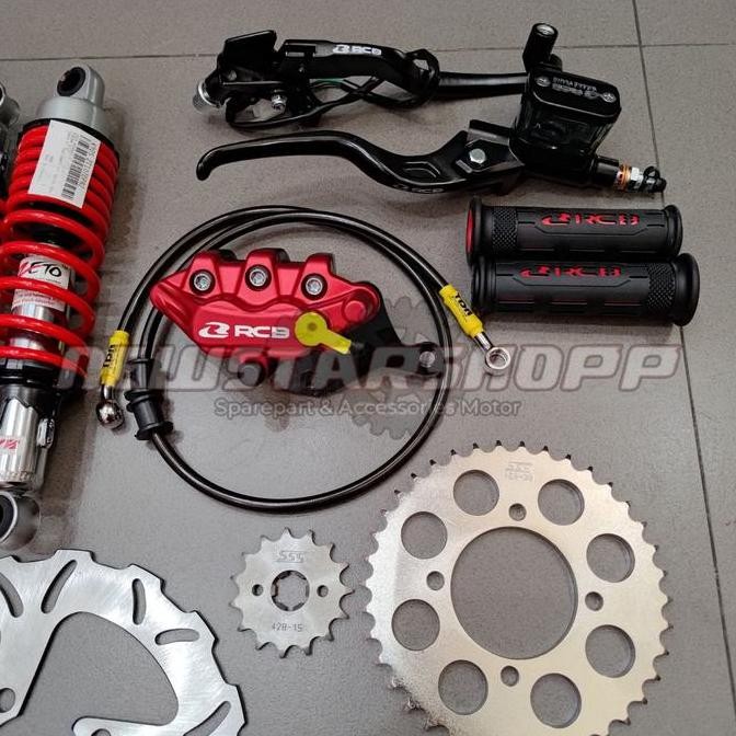 Paketan Master Rem RCB E3 14mm kotak kanan kiri + Kaliper 2 piston S + Selang Rem TDR Carbon + Disc 