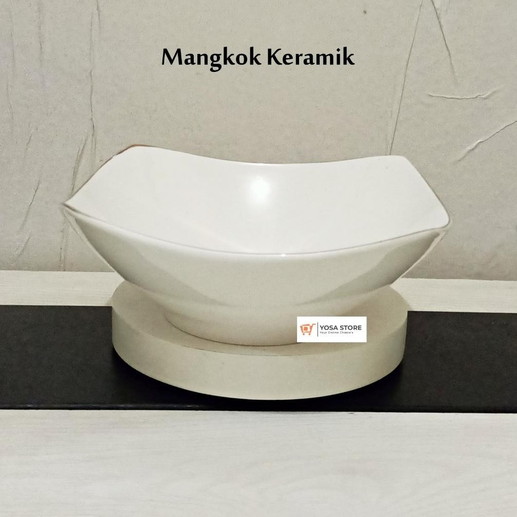 Trending MANGKOK Keramik Mie ayam  Bakso Segi Empat Putih Polos 7 Inch HW - 1 Pcs