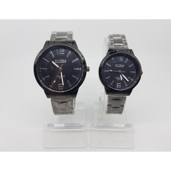 FAVORITE JAM TANGAN COUPLE GUESS RANTAI HITAM/GUN PREMIUM