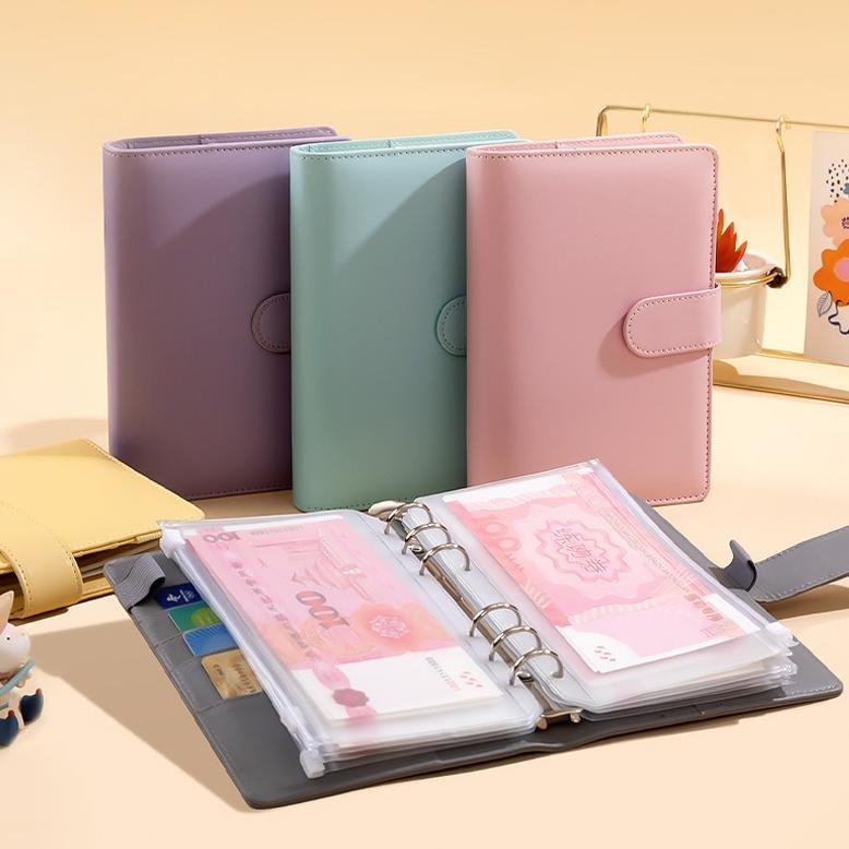 

Binder A6 Daun Longgar Macaroon PU Buku Catatan Kulit Buku Catatan Keuangan Keuangan Keluarga Buku Tabungan Uang Saku Zip
