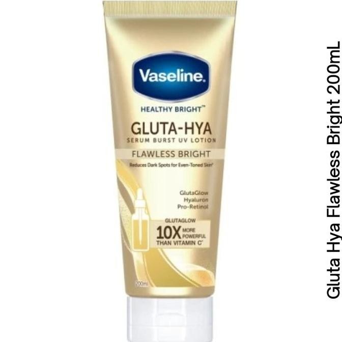 Vaseline Healthy Gluta Hya Serum UV Lotion Flawless Bright 200mL Burst Hyaluron Vitamin C Antioxidan