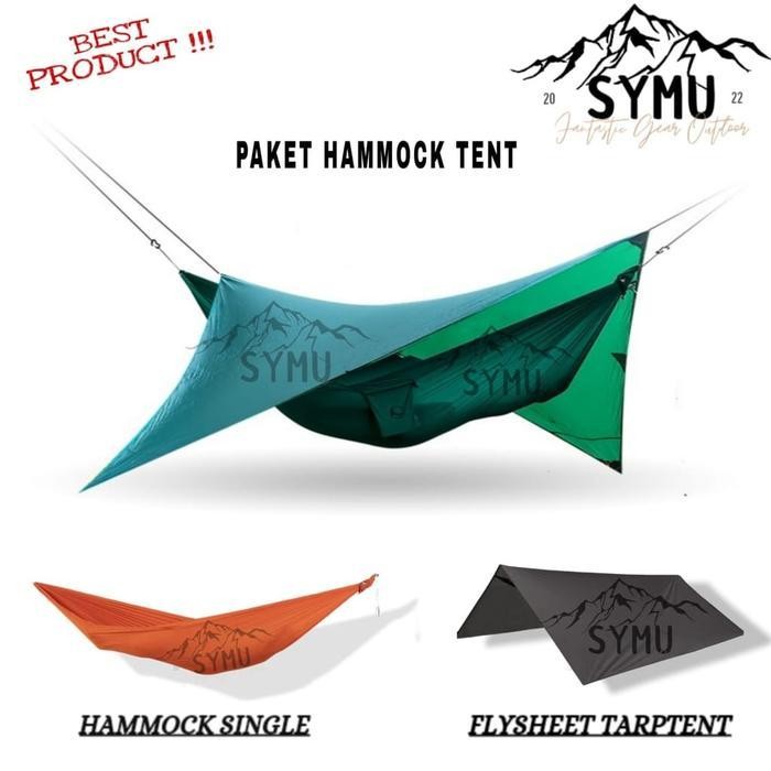 Paket Hammock Tent Hamok Gantung Ayunan Camping + Flysheet Tebal Waterproof Tarp Tent Bivak Tenda Ul