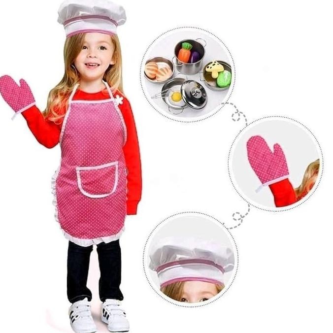 

Terlaris Baju Celemek Apron Topi Chef Koki Cilik Anak Perempuan