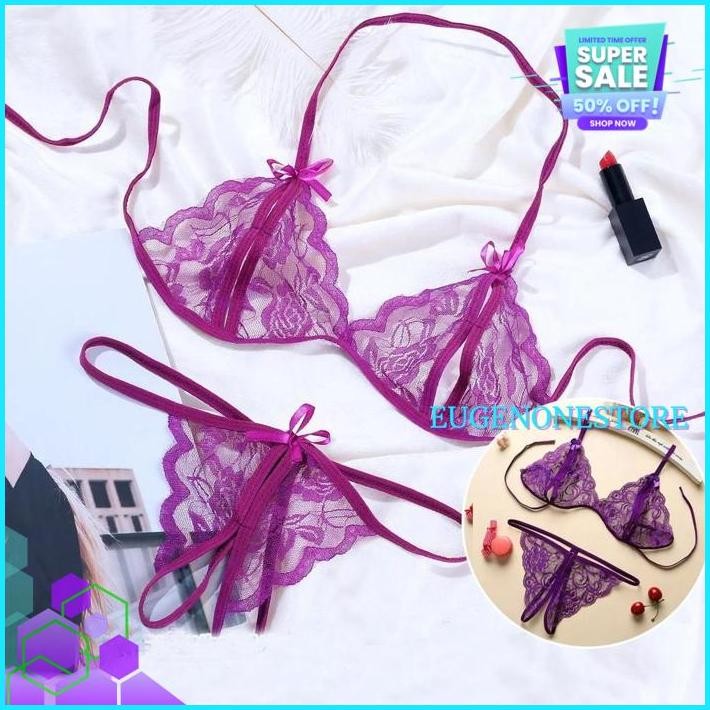 LINGERIE WANITA SET BRA OPEN G STRING LACE SEXY OPEN CROTCH BIKINI TRANSPARAN A TERMURAH