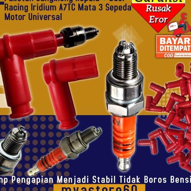 Paketan Cangklong Cop Busi Kepala Busi Tutup Atas Busi Busi Racing Iridium Power A7Tc Mata 3 Kaki 3 