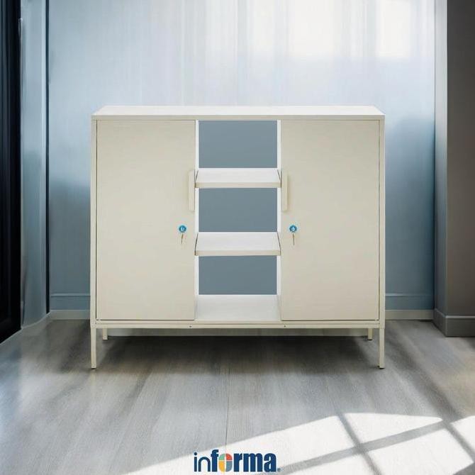 Informa Lynd Credenza Kabinet Kantor Metal 2 Pintu - Krem Beige Laci Kabinet Serbaguna Cabinet Penyi