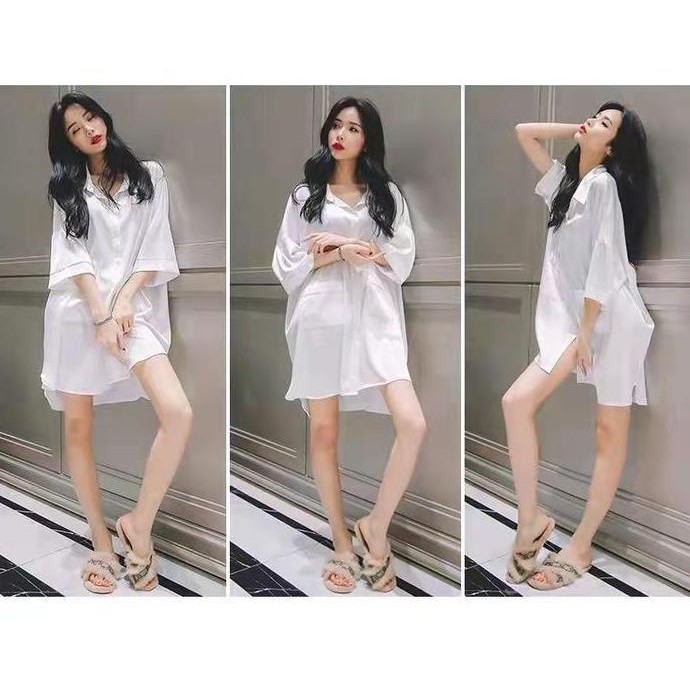 New Product - Piyama Baju Tidur Putih Kemeja Dress Panjang Sexy Bahan Chiffon Calista Collection_