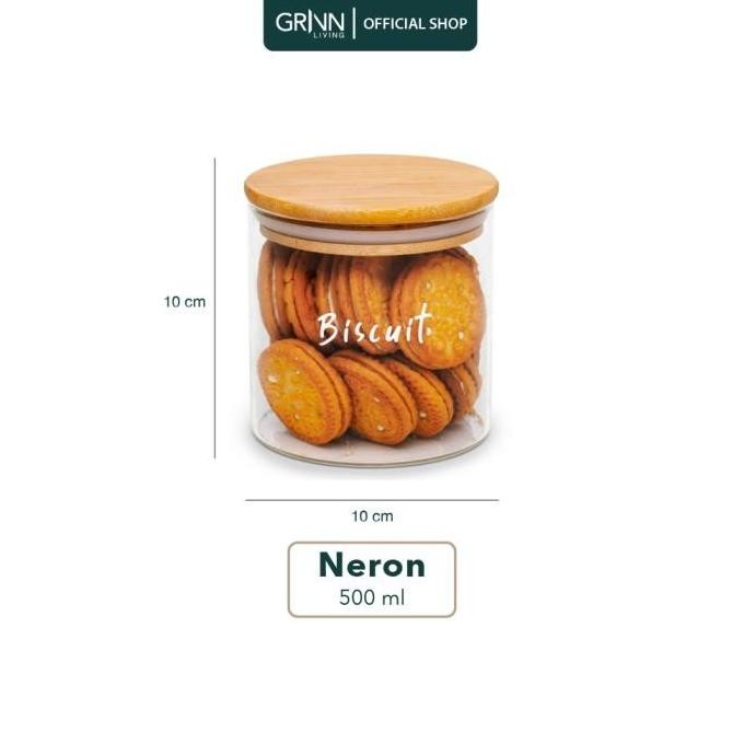 (COD) SET PAKET-GRINN LIVING Neron glass Bamboo jar 500 ml toples tutup bambu kayu / tempat bumbu da