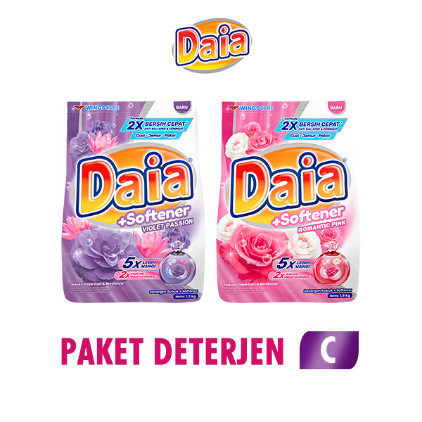 Paket Detergent C Daia 1.5kg Bubuk & Softener