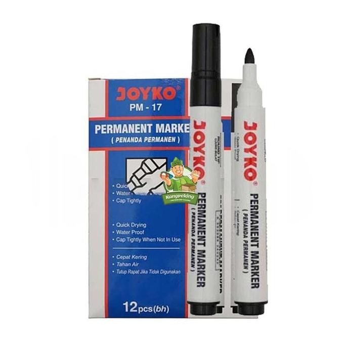 

Per Box (Isi 12 Pcs) Spidol Joyko Permanent Marker Round Tip Original / Spidol Hitam / Spidol Biru Co
