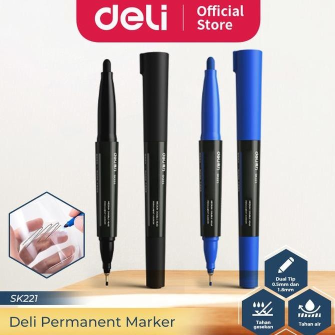 

Deli Dual Tip Permanent Marker / Spidol Permanen Tip Ganda Tahan Air 10 Pcs Sk221 Co