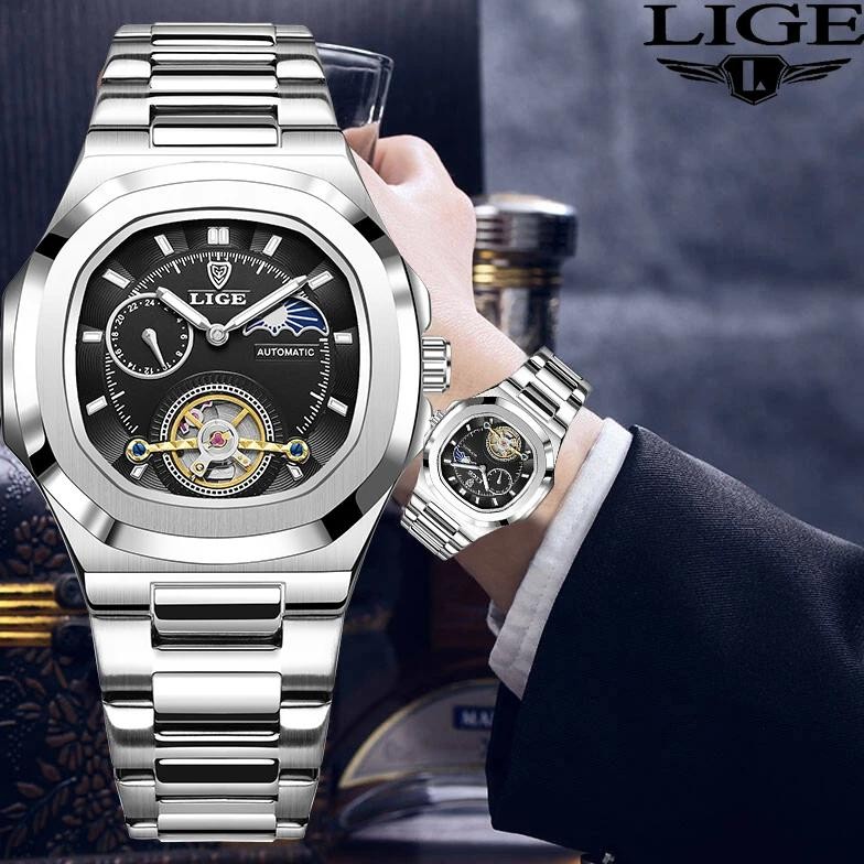 2024 LIGE original men's watch mechanical watch stainless steel luminous waterproof  watch for men w