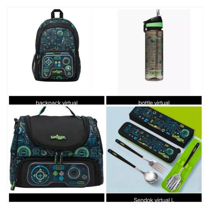 Smiggle Vitual Game Backpack Lunch Bag Botol Minum Sendok Set Kado Co