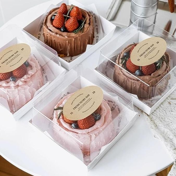 

10Pcs 16X16X10Cm Paper Box Kue Tart Mika Box Kotak Kue Cake Puding Dessert Co