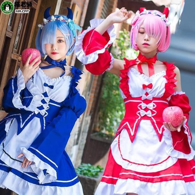 ''Terlaris" Cc-30 Dress Re:Zero Ram Rem Maid Costume Cosplay Kostum Re Zero Devil Murah
