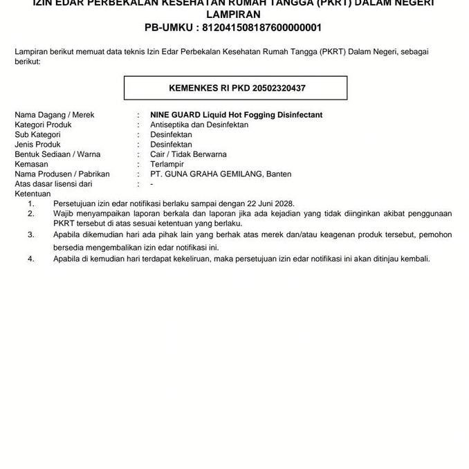 Liquid Fogging Disinfektan, Cairan asap mesin disinfektan, sterilisasi