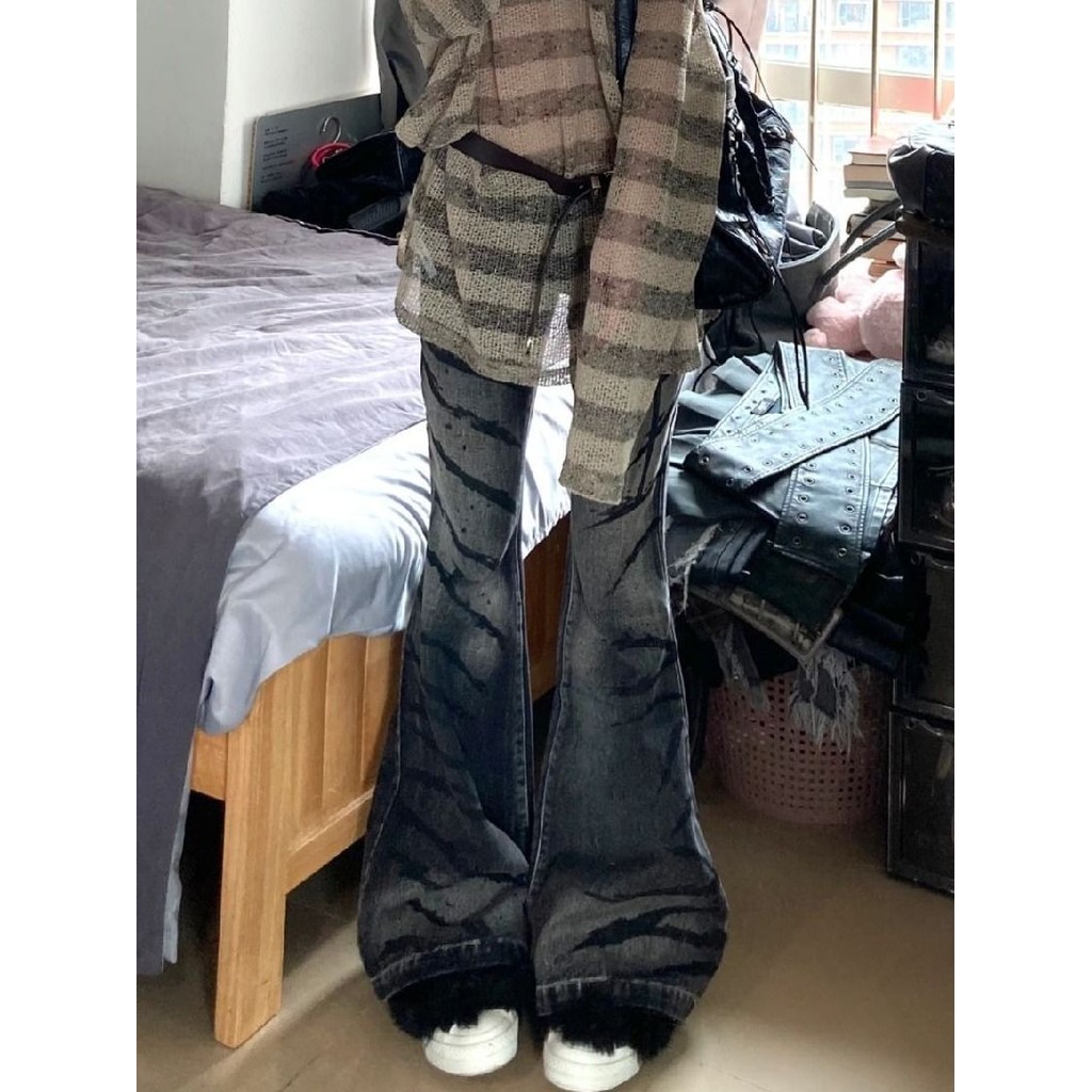 y2k Thorn Flare Jeans for Women Slim Fit Draped Style Hot Girl​