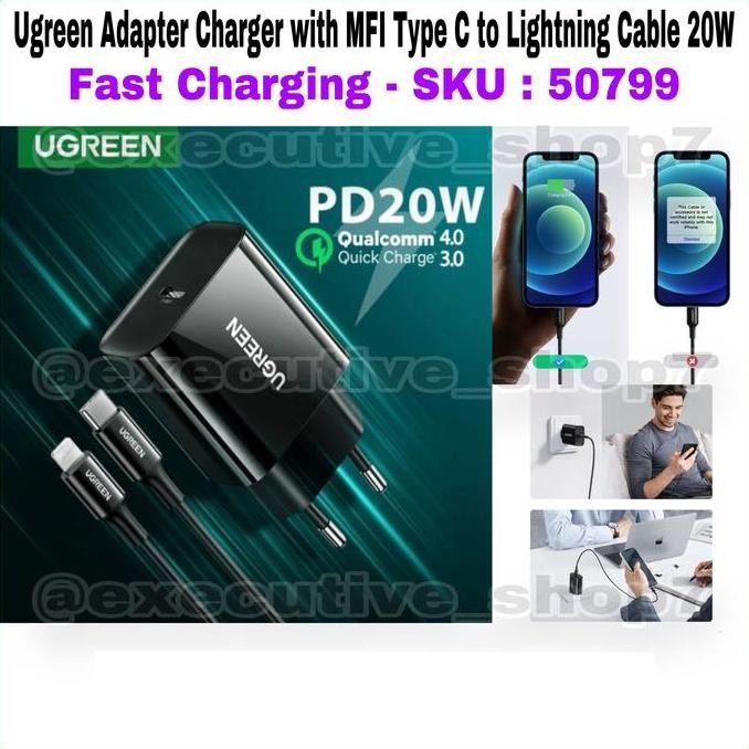 Ugreen Adapter Charger With Mfi Type C To Lightning Cable 20W - 50799 Co