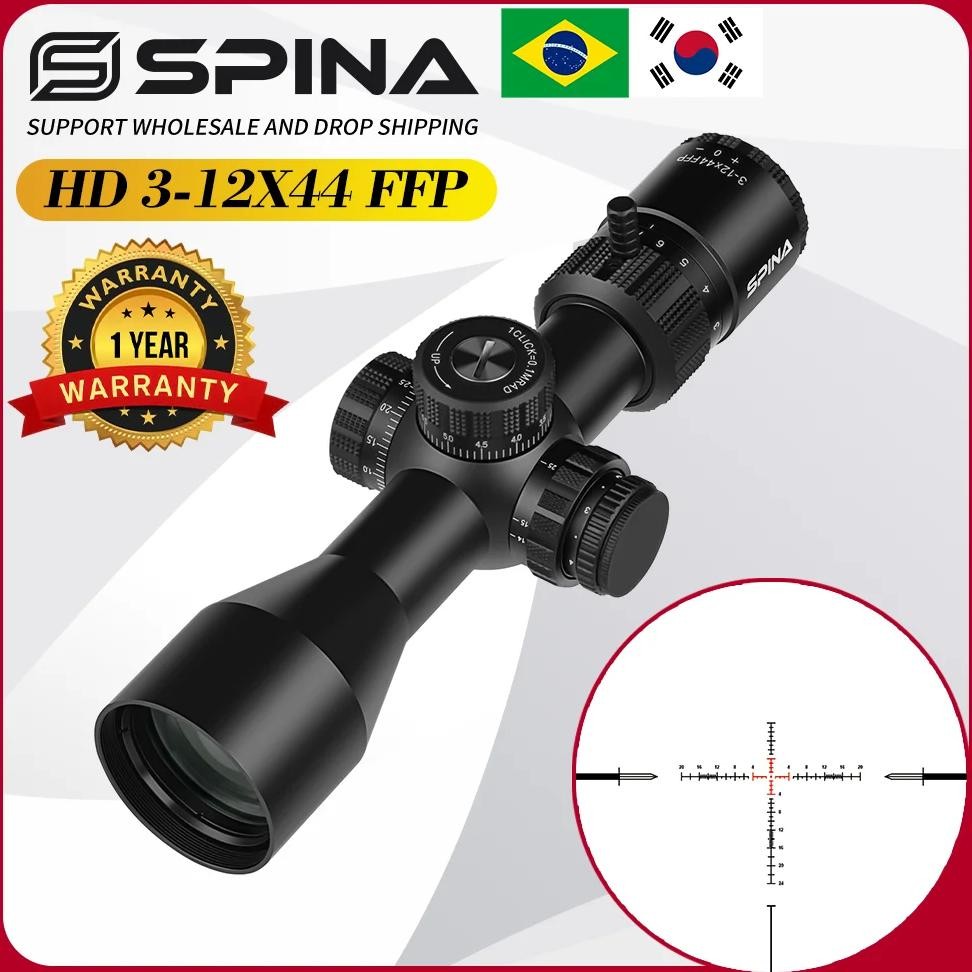 SPINA OPTICS HD 3-12x44 FFP Compact Rifle Scope Sight Tactical Hunting Turrets Lock Reset Side Paral