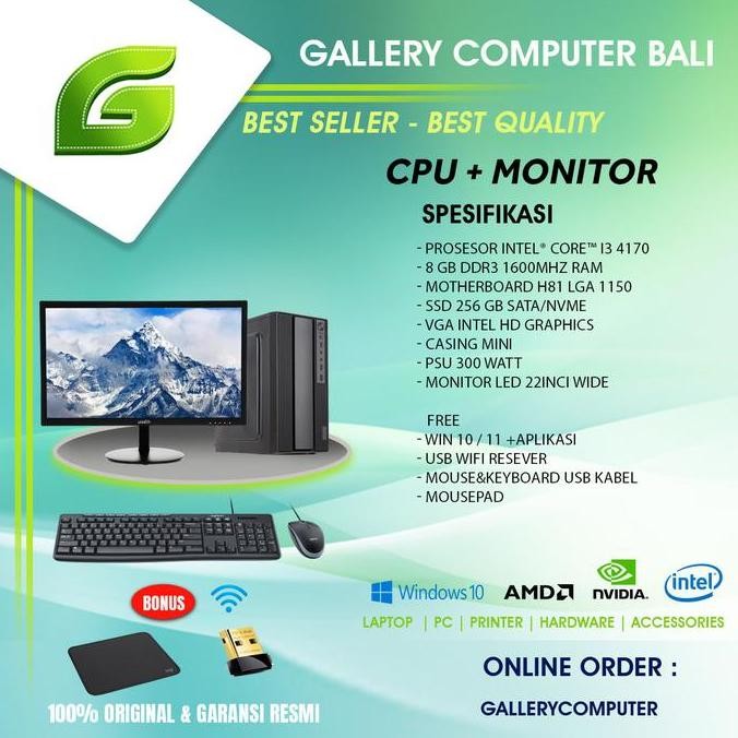 ( Cpu Dan Monitor 22Inci ) Komputer I3 Gen4 New Stok