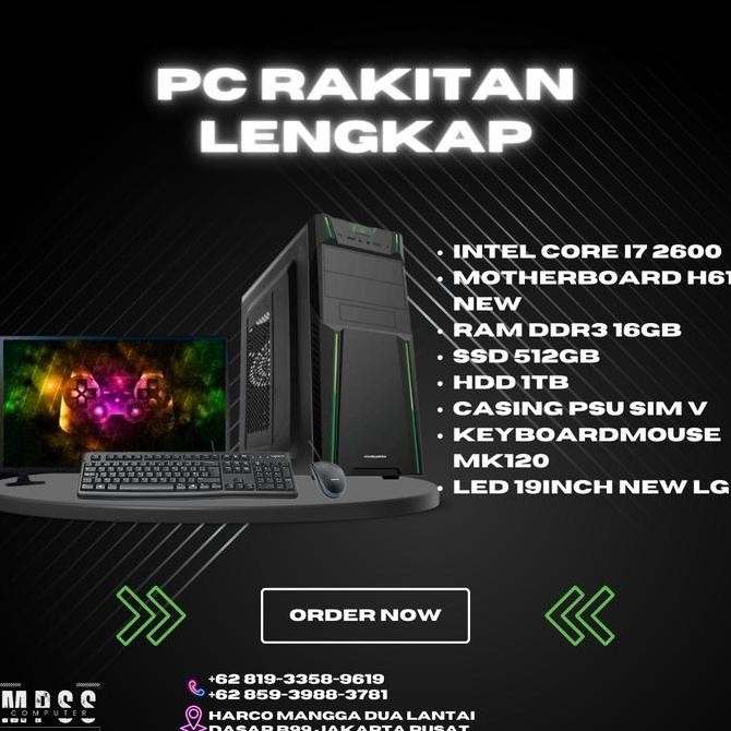 Komputer Rakitan Lengkap Core I7 2600 16Gb 512Gb 1Tb Led 19Inch New New Stok