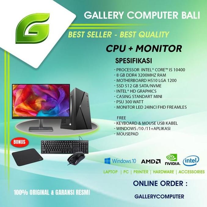 ( Cpu Dan Monitor ) Komputer Core I5 Gen 10-Paket Monitor 24Inci New Stok