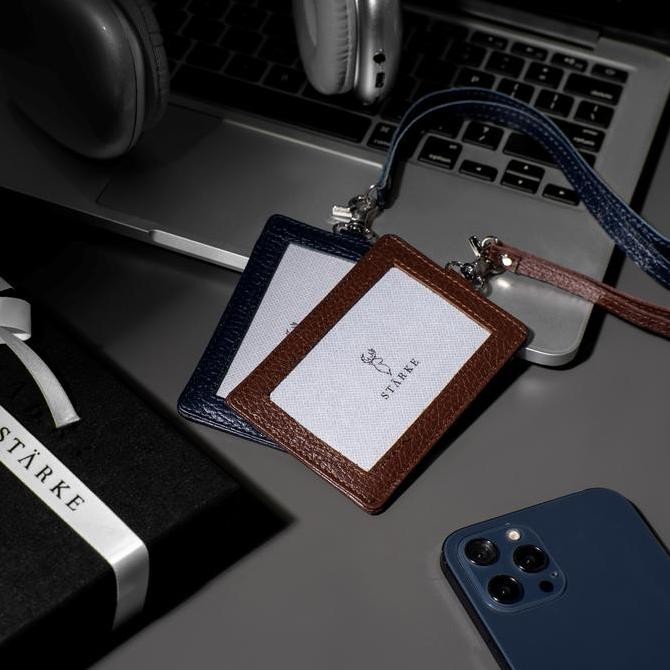 

READY Name Tag Lanyard ID Card Kulit Asli STARKE Leather Hustle Hog Tekstur NEW