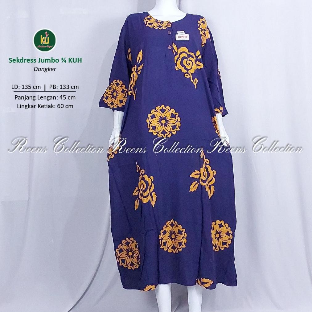 READY Sackdress JUMBO KUH | Batik Kencana Ungu Label Hitam | Longdress Jumbo Lengan 3/4 Panjang Sema