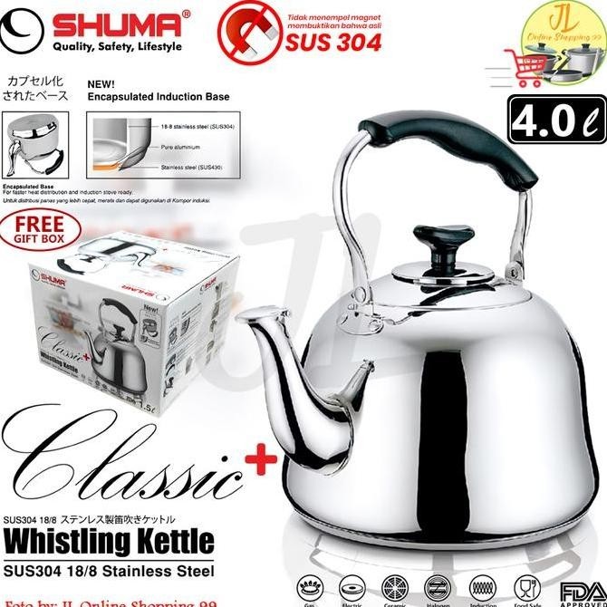 SHUMA Teko bunyi stainless SUS 304 tebal tahan karat 4 L / Whistling kettle classic premium