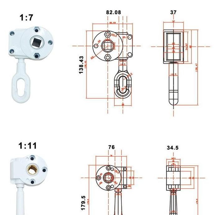 Gear Box Engkol Tube 65 mm utk Roller Blind Outdoor atau Awning Gulung