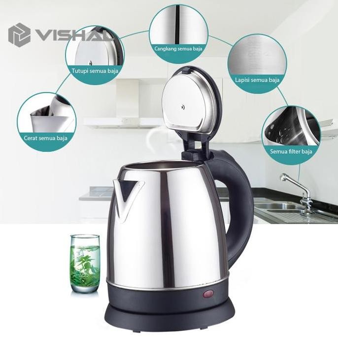 Vishal Teko Listrik 2L / Pemanas Air /Kettle Electric Stainless Pembuat Kopi Teh Vs-1801