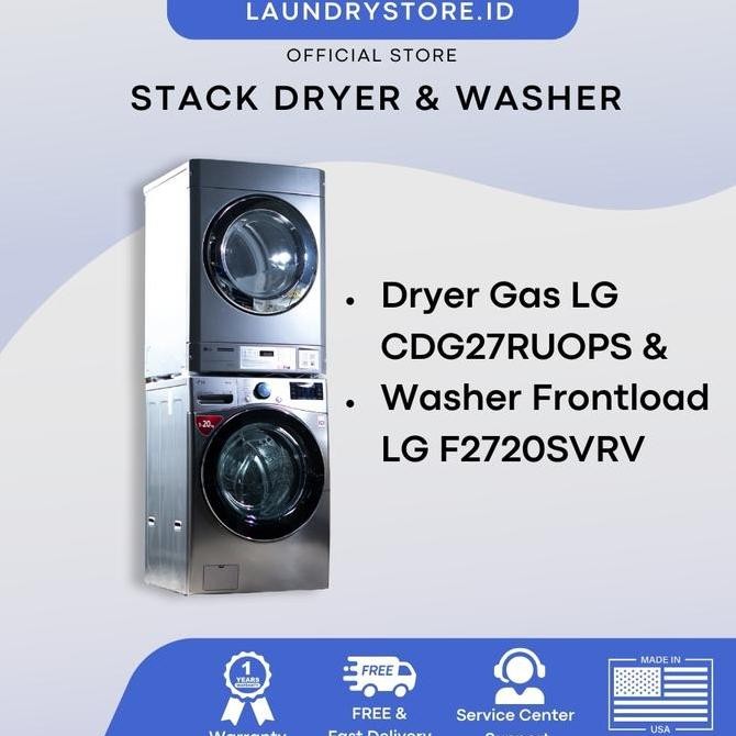 Mesin Laundry Stack Washer LG 20 Kg Frontload & Dryer Gas LG 15 Kg