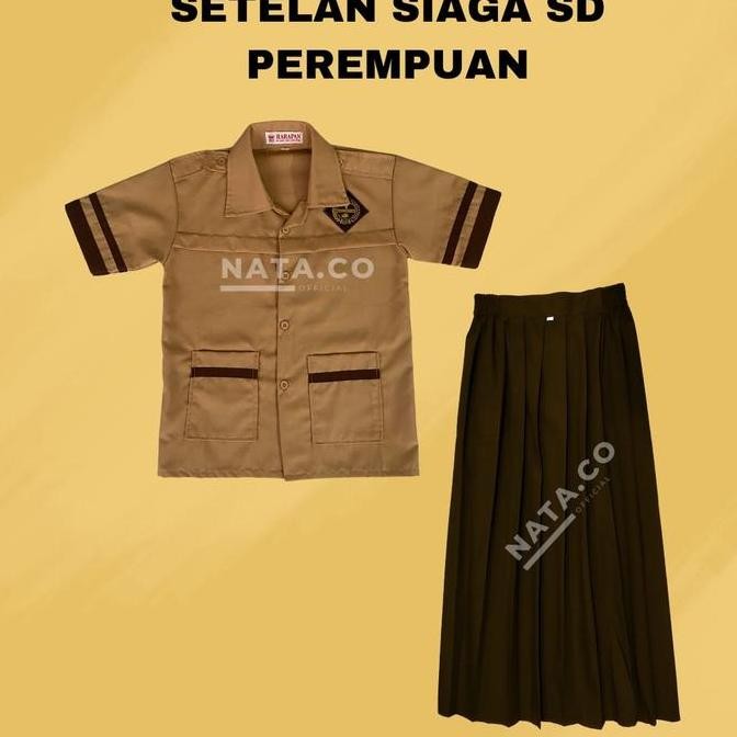 [dodol ] Setelan Seragam Pramuka Siaga Sekolah SD Rok Celana Panjang Baju Kemeja Pendek Laki Laki Pe