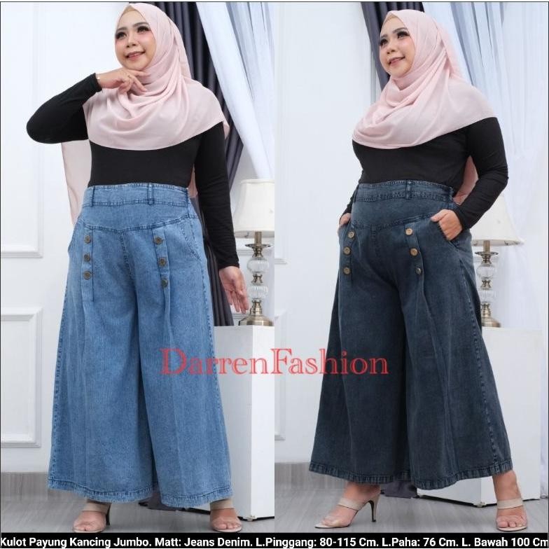 New - Celana Panjang Kulot Payung Kancing Jumbo Big Size Premium . Celana Panjang Kulot Jeans Denim 