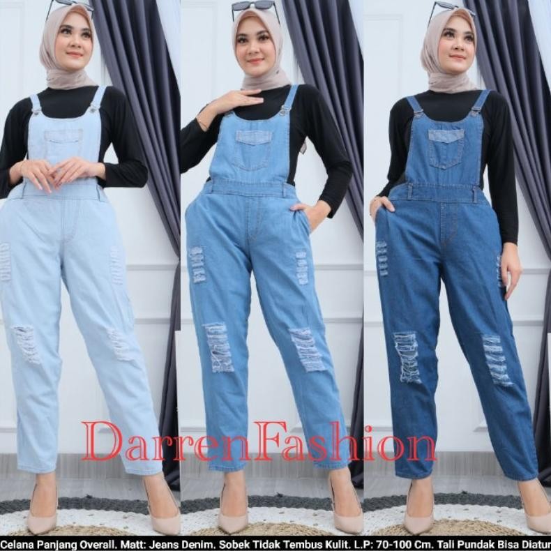 New - Celana Panjang Overal Ripped Tidak Tembus . Celana Monyet Murah . Overall Jeans Ripped Murah
