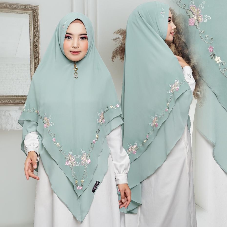 Nameera Bordir Khimar 2 Layer Jumbo Ceruty Babydolljilbab Syari Jumbo Bordir By Jns