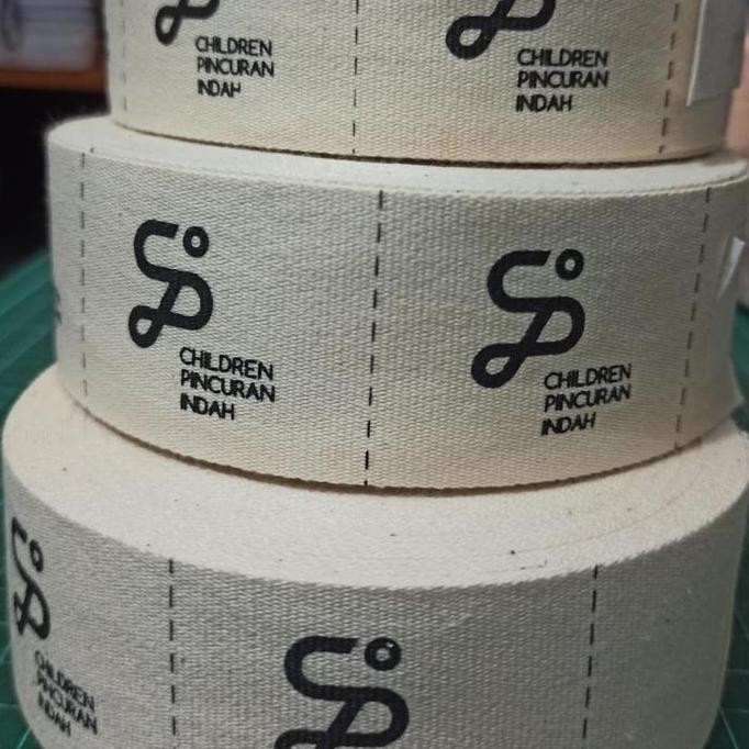 

Premium Sablon label hijab, merk baju pita katun 3cm