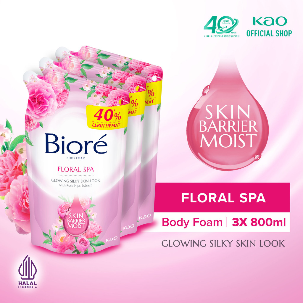 Biore Body Foam Sabun Mandi Cair Floral Spa Pouch 800ml Triplepack
