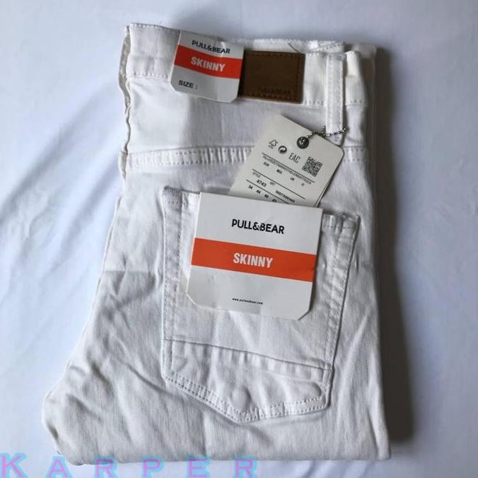CELANA JEANS PRIA PULL&BEAR WHITE SKINNY STRETCH PULLANDBEAR PUTIH P&B FA
