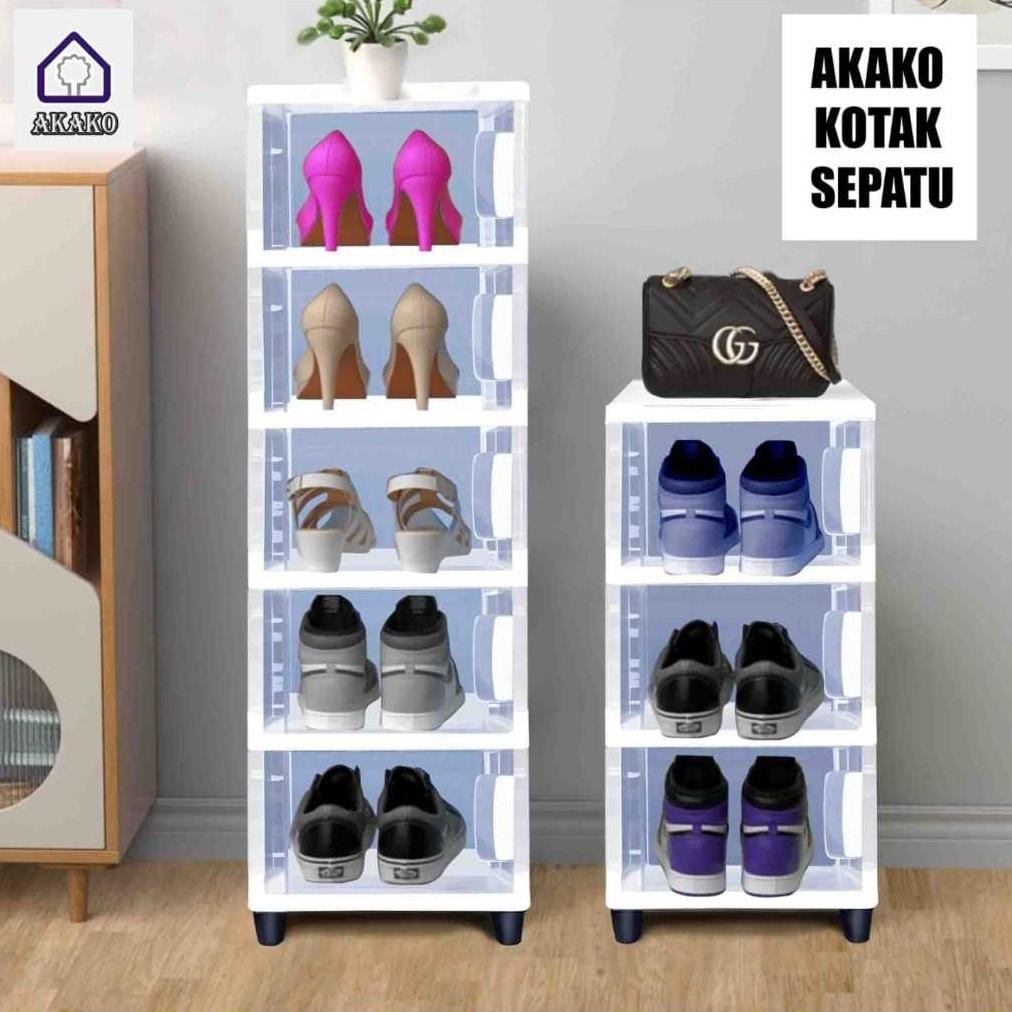 AKAKO Rak Sepatu Tertutup Lemari Sepatu Plastik Transparan Tebal Kotak Sepatu Susun Portable Box Soe