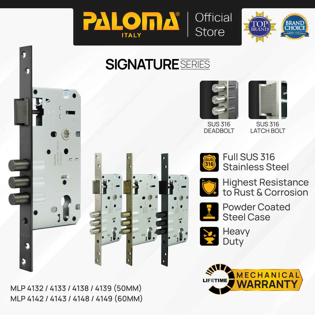 PALOMA Mortise Lock Lockcase Body Kunci Pintu Swing Lock Kunci Swing Engkol Stainless Steel SUS 316 