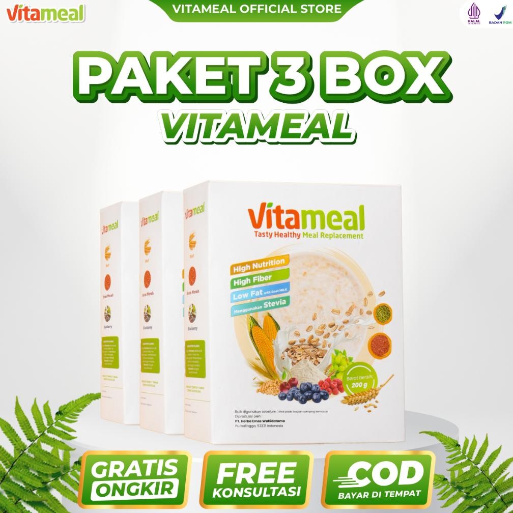 

Vitameal - Paket 3 Box Sereal Sehat Multigrain Ampuh Menstabilkan Gula Darah Tinggi Menangkal Diabetes Kolesterol Asam Lambung Maag Sereal paket 3 box 200 gram