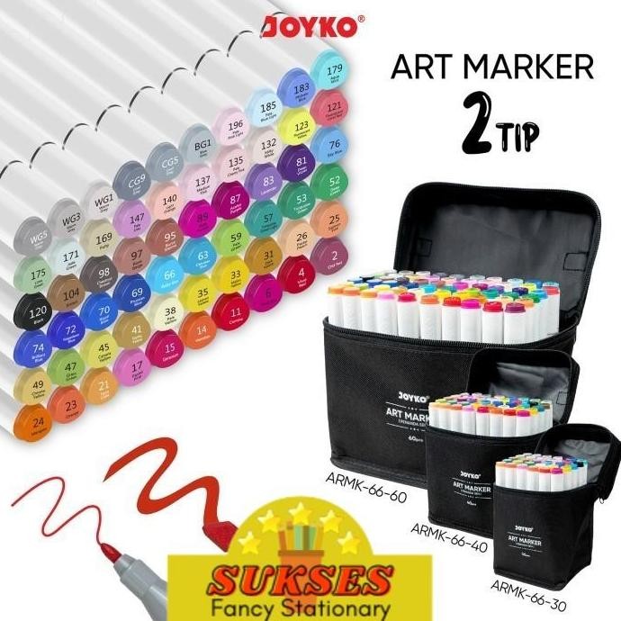 

Art Marker Spidol Penanda Seni Berwarna Joyko Armk-66-30 ~ 60 Colors