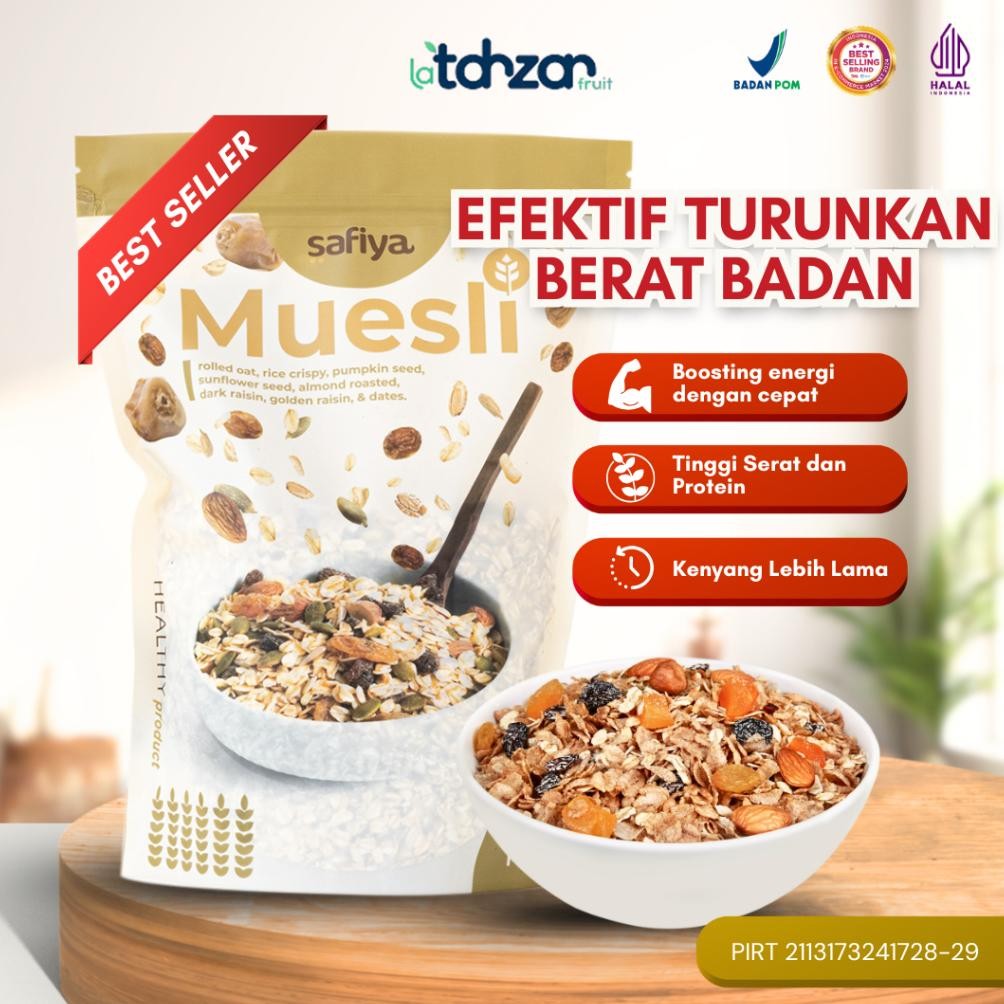 

Muesli Dried Fruit Mix 500 Gram Safiya Sereal Makanan Ringan - Sereal Diet Sehat Alami Oatmeal