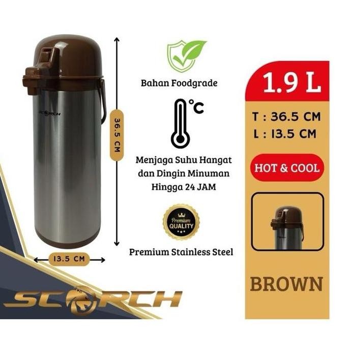 Termos Air Panas Pencet Scorch 1,9 Liter/Termos Air Panas 1,9 Liter Stainless Steel